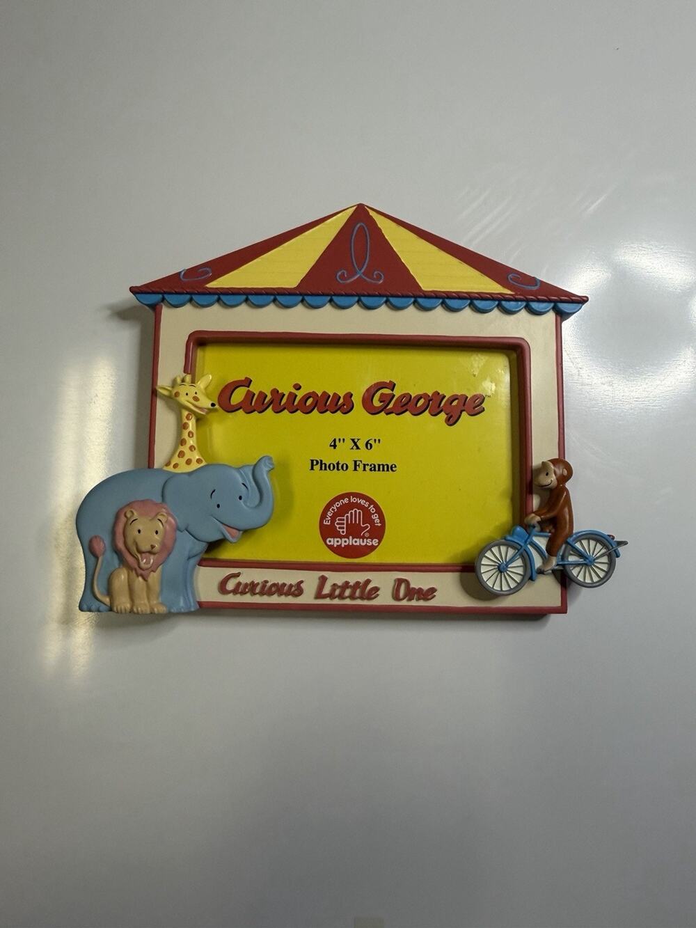 Applause Curious George Photo Frame Unisex 4x6 Resin Circus Bicycle Nursery